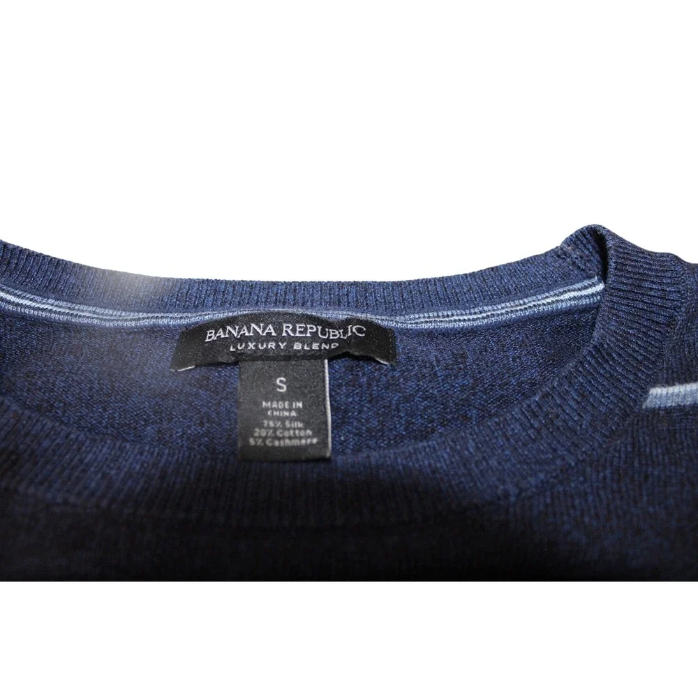 Banana Republic Sweater Mens Small Navy Blue Excellent Silk Cashmere Striped